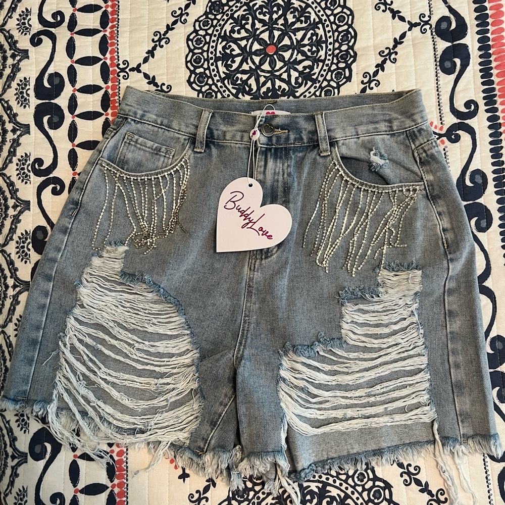 Buddy Love Gray Distressed Jean Shorts